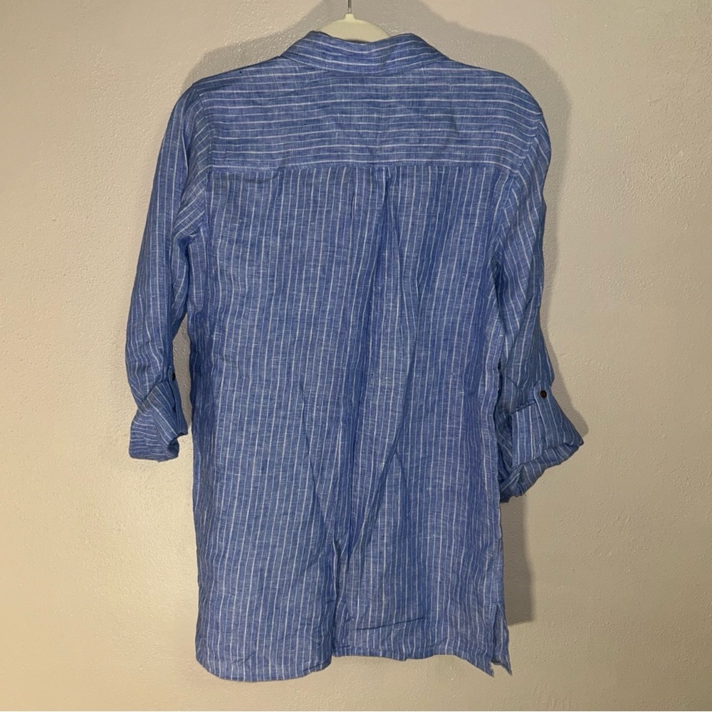 Lands' End Casual Blue linen Pinstripe Shirt/tunic - Picture 2 of 4